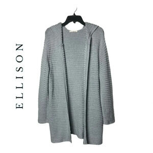 1609. ELLISON OPEN FRONT CARDIGAN GRAY IN COLOR SIZE LARGE KNITTED HOODED POCKET